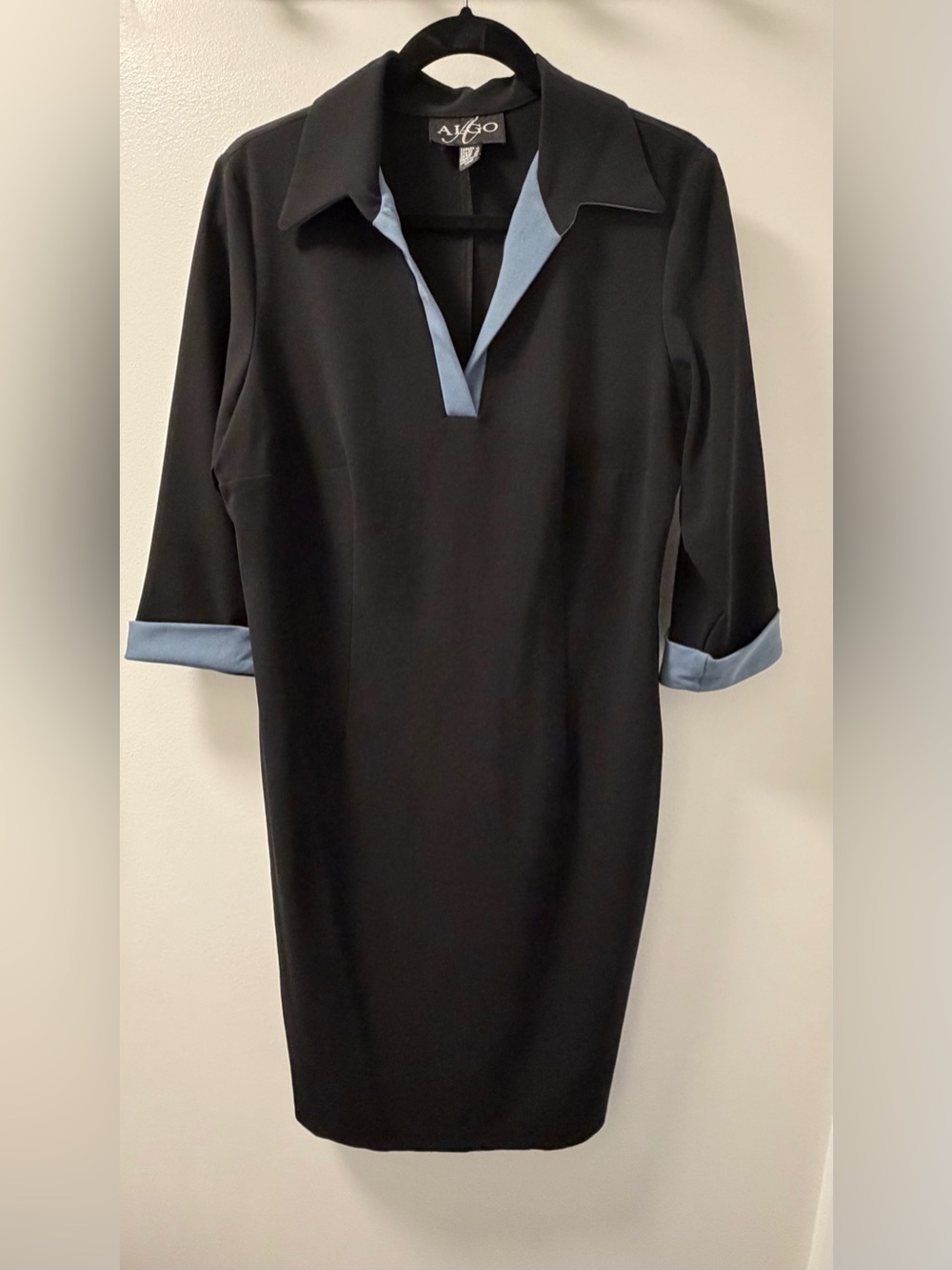Algo Black Shift Dress Blue Trim Side Zip Size 16 Made in Canada
